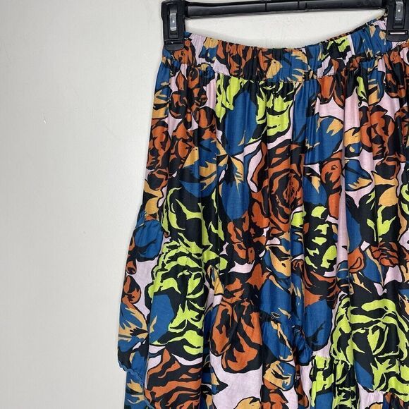 The ODELLS Paloma Skirt Womens Medium (*runs small) Floral Tiered Cotton Silk - Picture 8 of 12